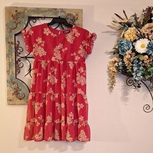 SASSAFRAS Chic Floral Midi Dress in Red. Excellent Condition NWOT Size XS